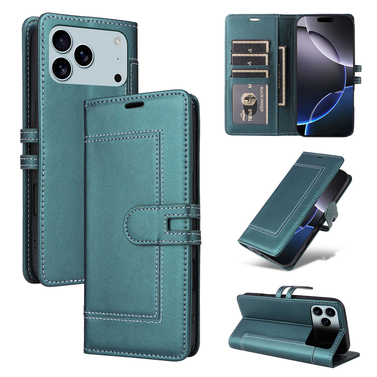 Kickstand Adjustable - Luxury Magnetic Leather Card Solt Phone